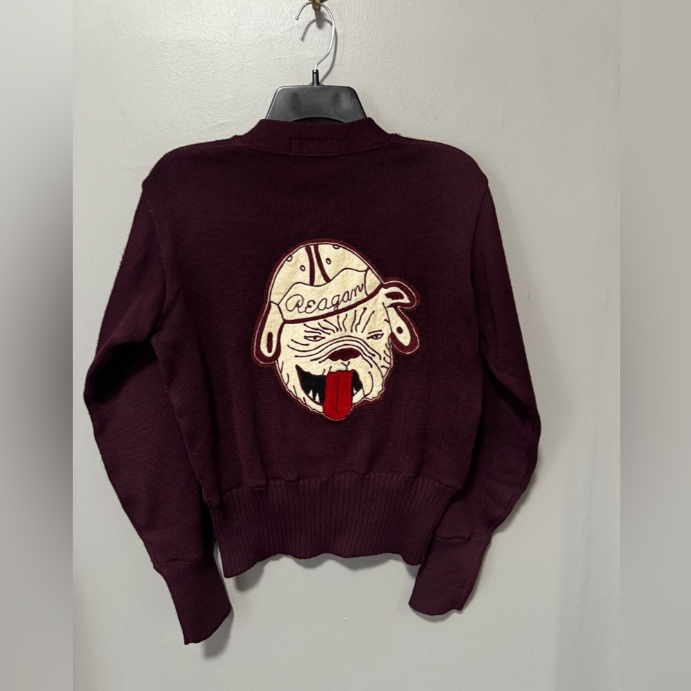 Men's Burgundy V-Neck Sweater with Bulldog Design